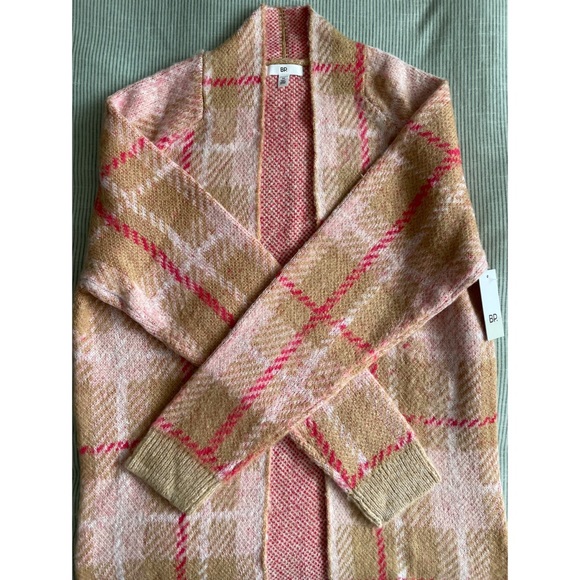 BP. Long Plaid Cardigan Beige Nougat Dapper - Picture 3 of 5